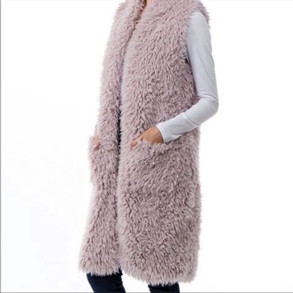 Faux Fun Fur Open Duster Vest NWT, Soft Dusty Lilac, Medium, Lined, Shag… - Picture 2 of 8